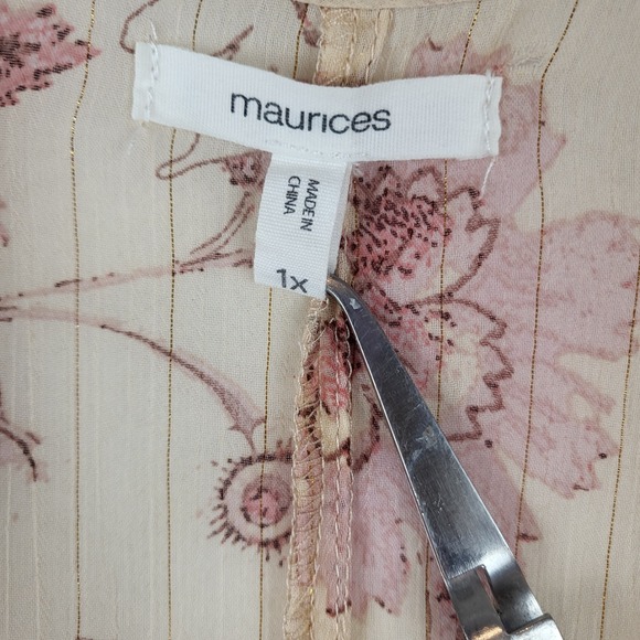 Maurices Cream Floral Print Kimono Cardigan Duster Lightweight Boho 1X - Picture 4 of 7